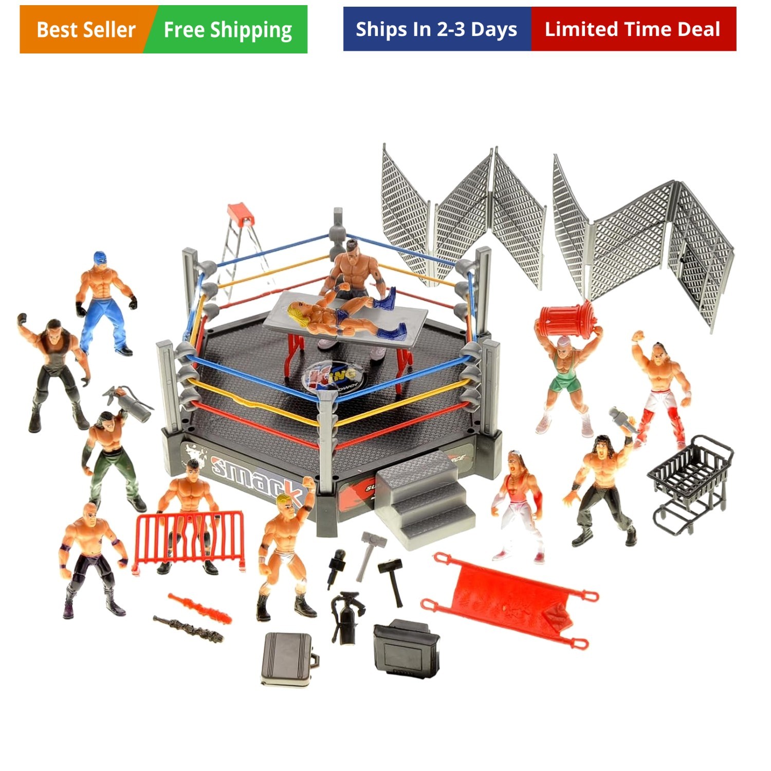 32 Pcs Wrestling Toys for Kids, Wrestler Play Set with 2 Wrestle Rings Style,…