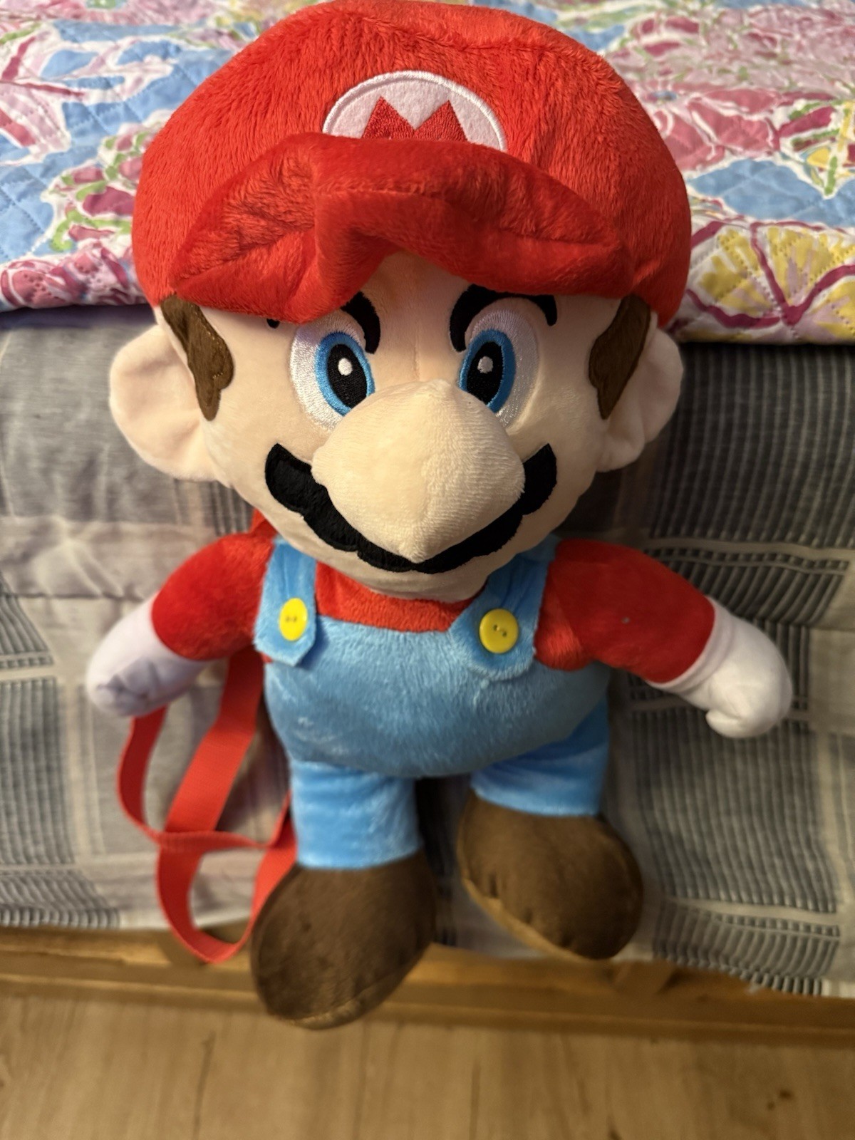 Mario doll red blue 18 inch stuffed plush backpack zippered bag with straps