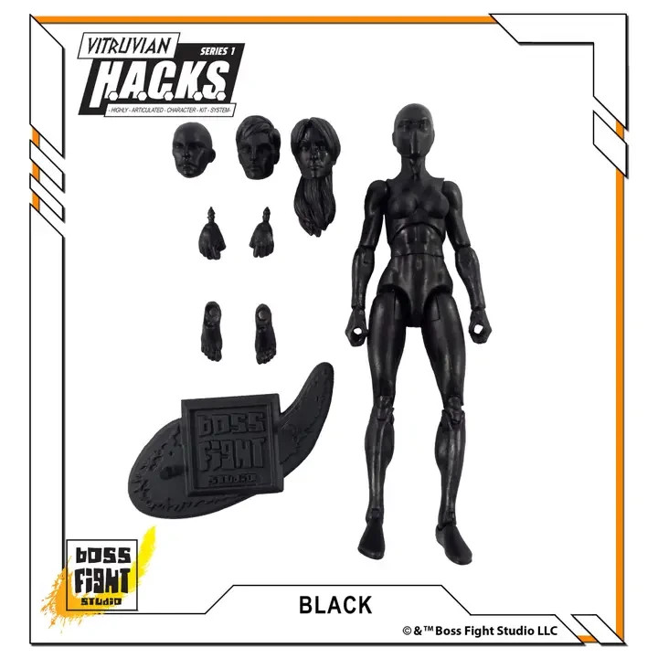 Black Blank Female 1:18 Scale Boss Fight Studio Action Figure 3 3/4&Prime; For Customs