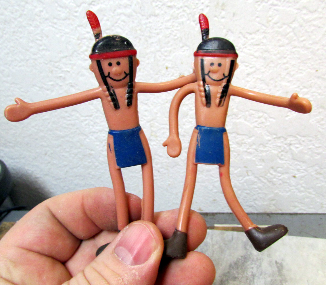 plastic bendable 4 inch figures, 2 Native Americans 2 Cowboys fun toys for kids