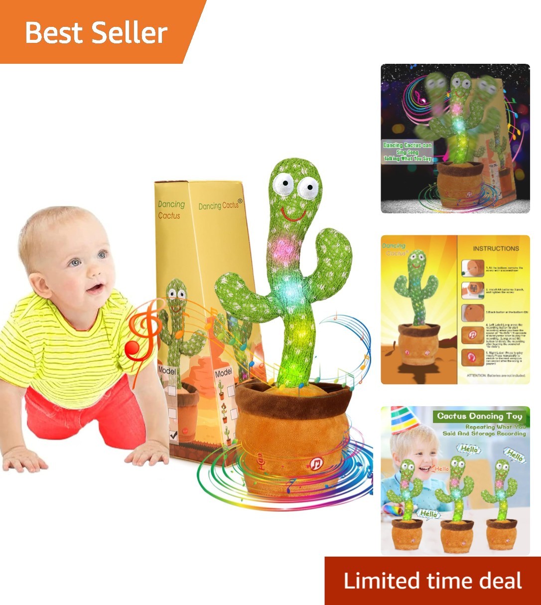 Interactive Dancing Cactus Toy for Toddlers Babies Kids Learning Gift