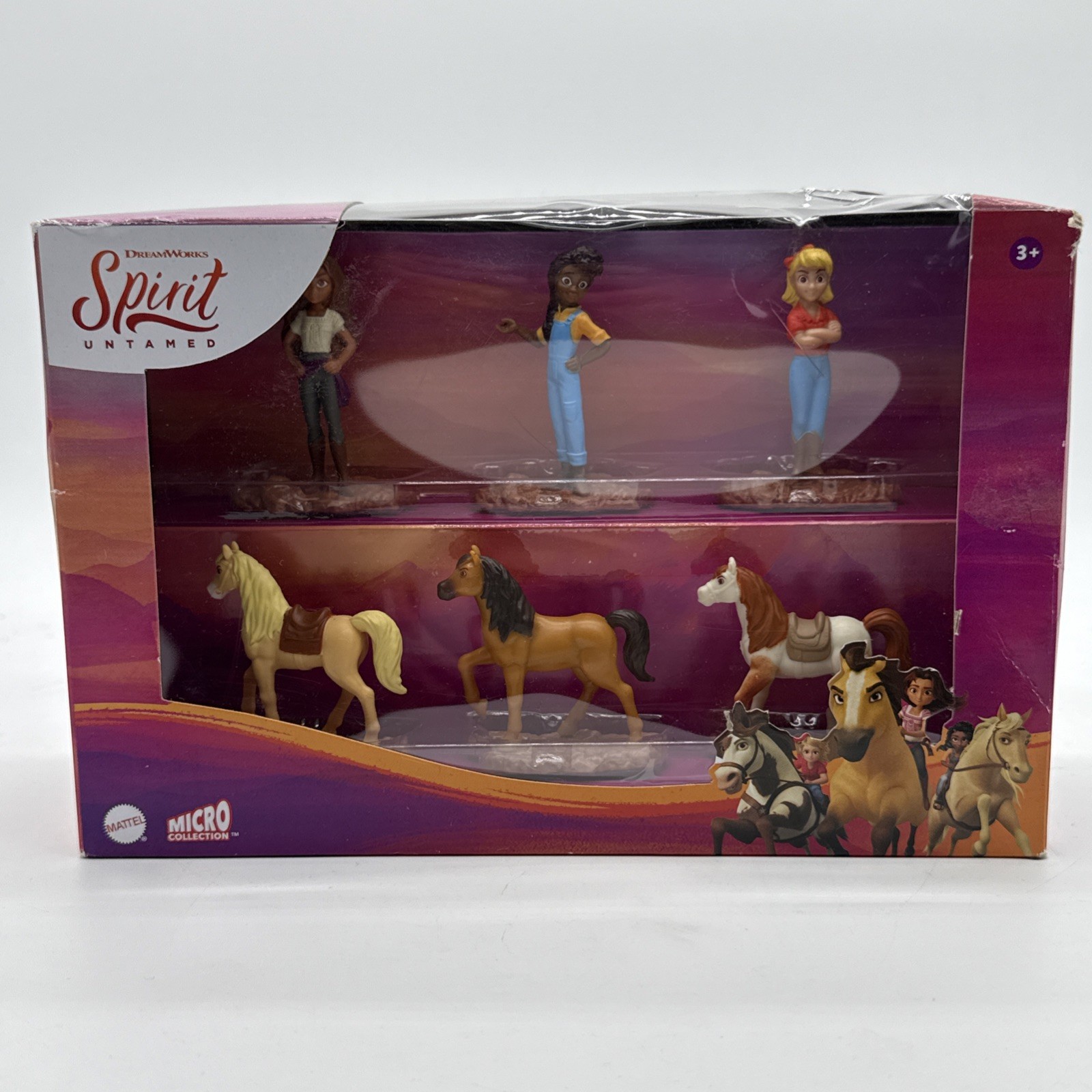 DreamWorks Spirit Untamed Micro Collection 6 Pcs, 3 Riders 3 Horses, New Box Dmg