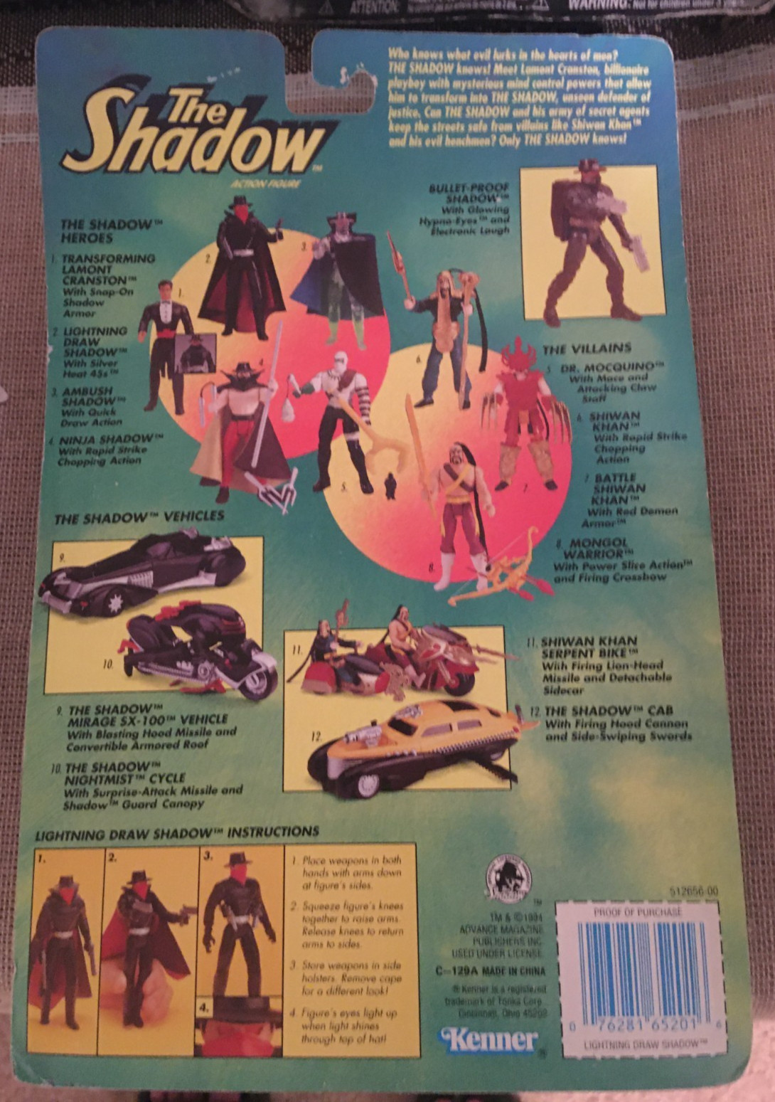 Vintage 1994 Kenner The Shadow Lightning Draw Figure w/ Silver Heat 45s NEW