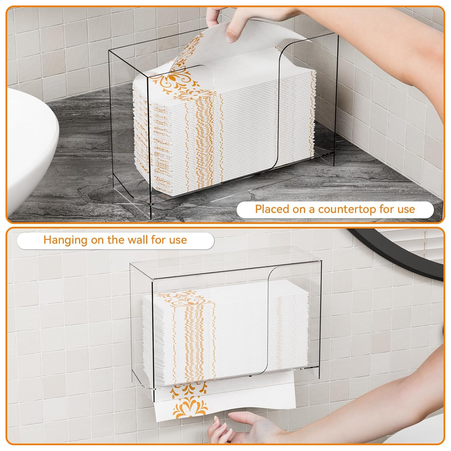 Cq Acrylic Wall Mount Multifold Paper Towel Dispenser & Box for Bathroom,Home -1