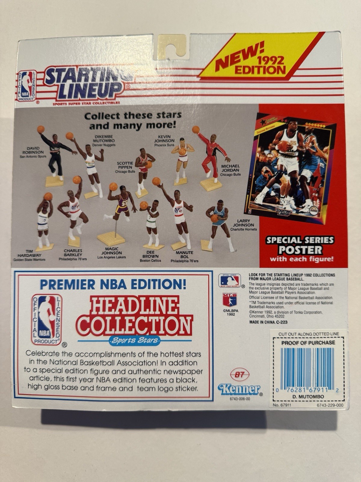 💥🏀 1992 DIKEMBE MUTOMBO Starting Lineup, Denver Nuggets, Card & Poster 🏀💥