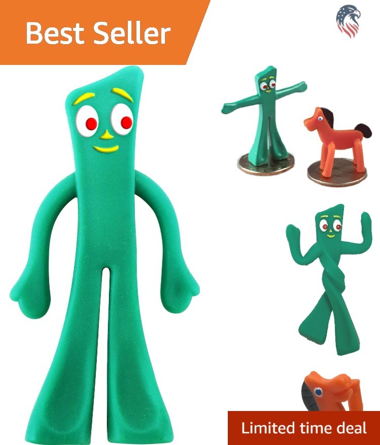 Gumby and Pokey Collectible Bendable Figures Small Plastic Green Indoor