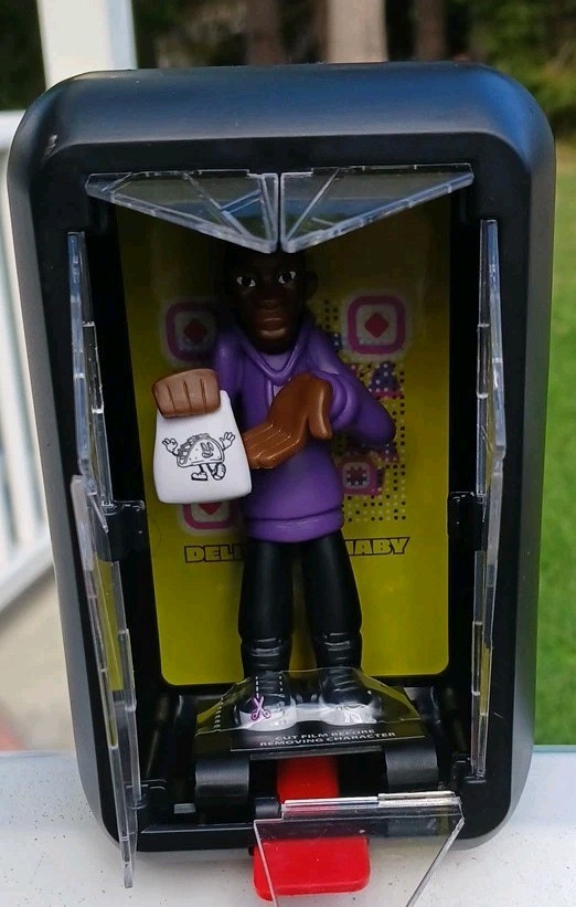 Delivery Khaby Exploding Case Action Figure Purple Shirt TikTok Meme Box Broken