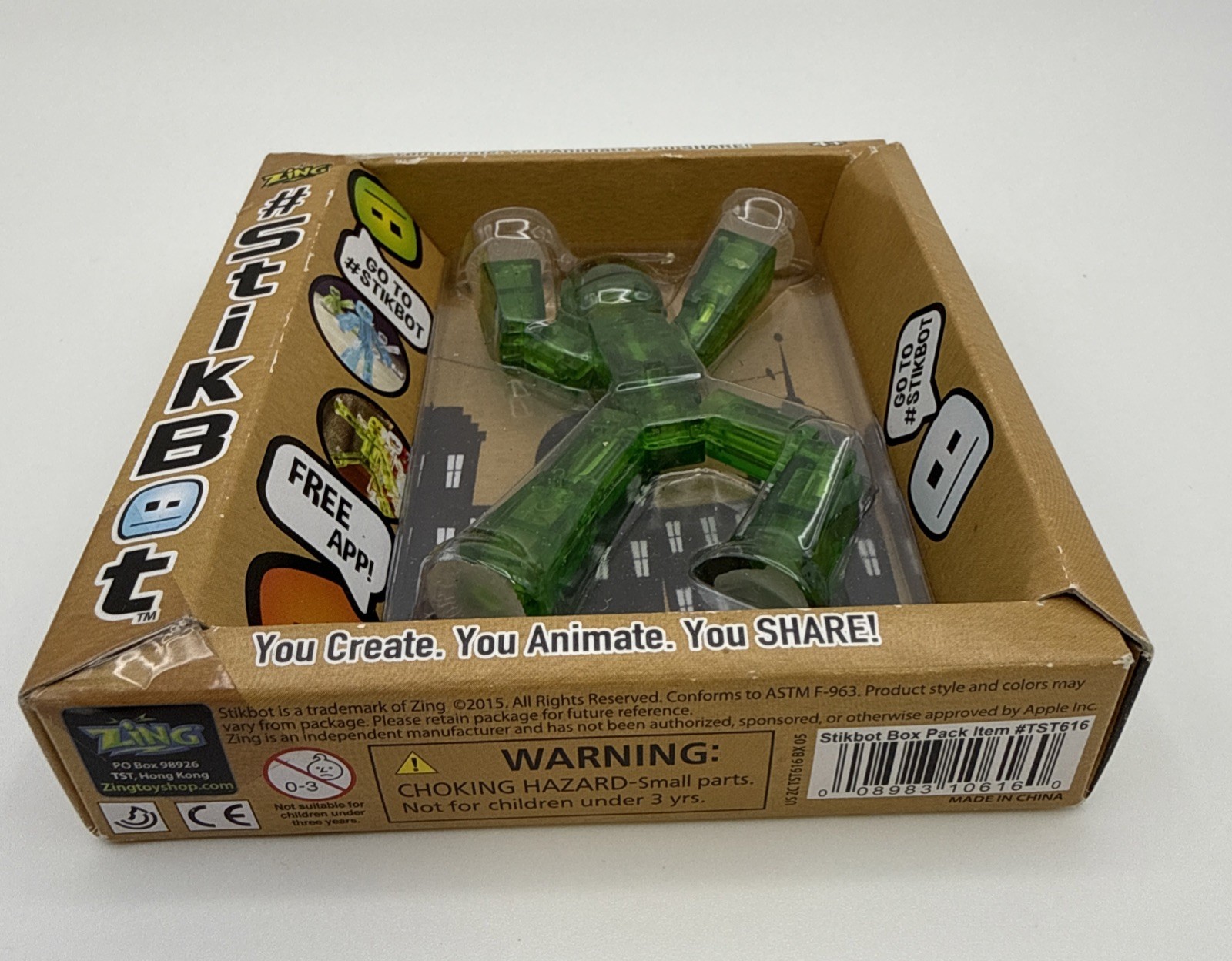 StikBot Translucent 3.25&Prime;-inch (8 cm) Poseable Figure GREEN NEW BENT BOX